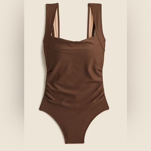 J. Crew Nia ruched squareneck one-piece NWT. Chocolate brown. plus size. Size 24 - Picture 1 of 7